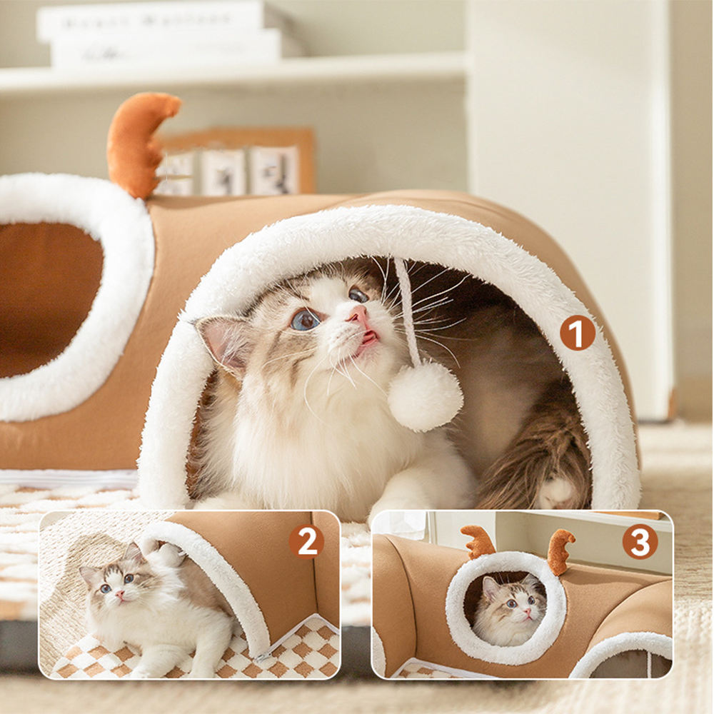 Nid Tunnel 3-en-1 L— Tapis, Tunnel & Jeux pour Chat d'Appartement