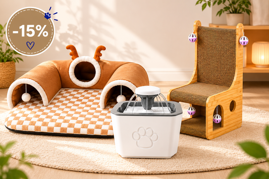 Happy Cat Bundle – Tunnel Bed + Water Fountain + Scratcher