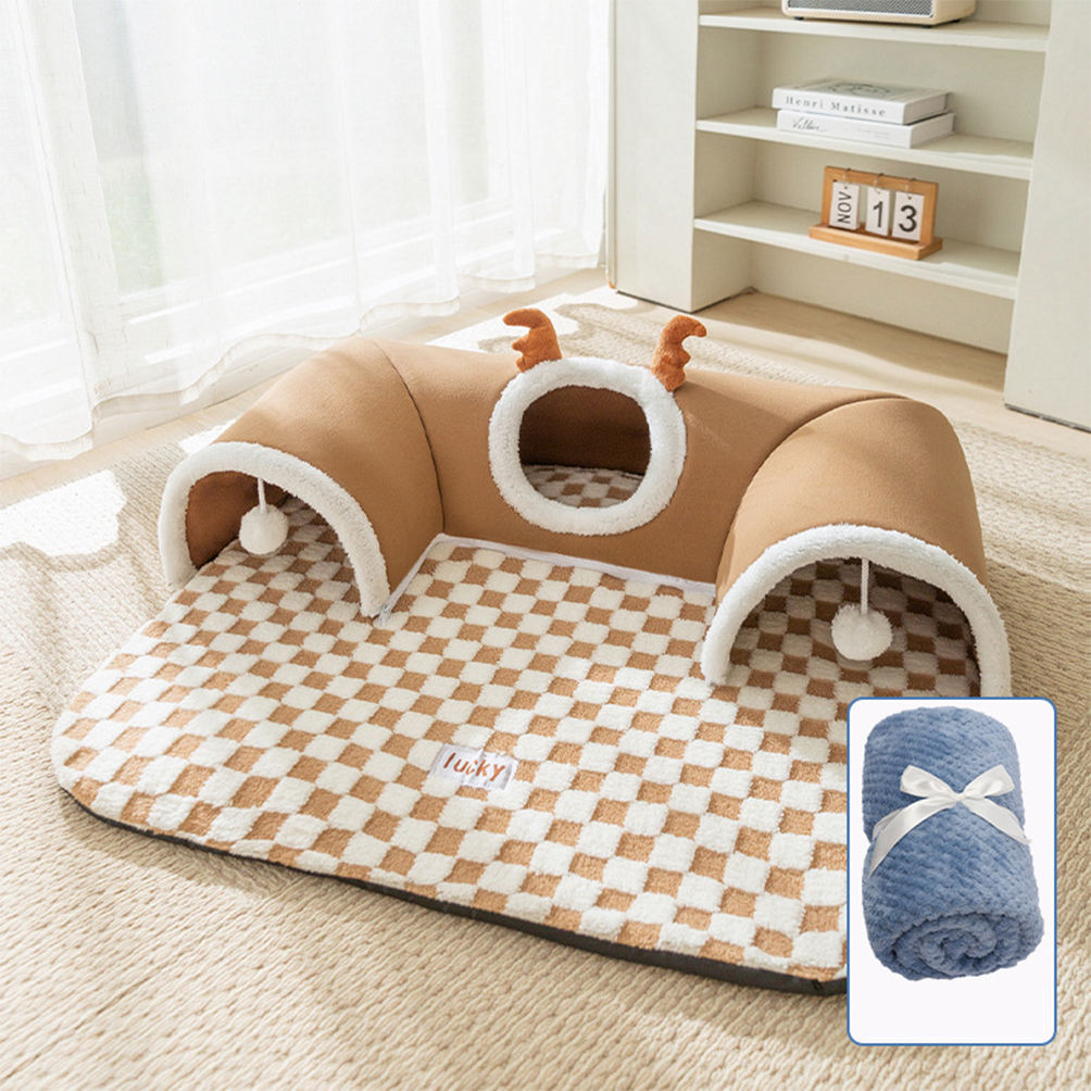 Nid Tunnel 3-en-1 L— Tapis, Tunnel & Jeux pour Chat d'Appartement
