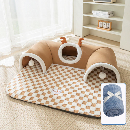 3-in-1 L Tunnel Cat Bed — Mat, Tunnel & Apartment Cat Toys
